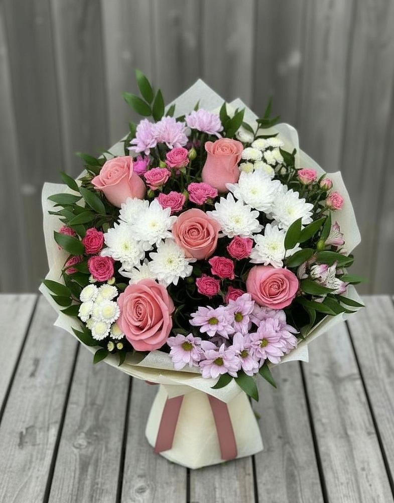 Букет цветов из: Альстромерии, Гвоздики, Розы и Хризантемы в Троицком Воронежской области