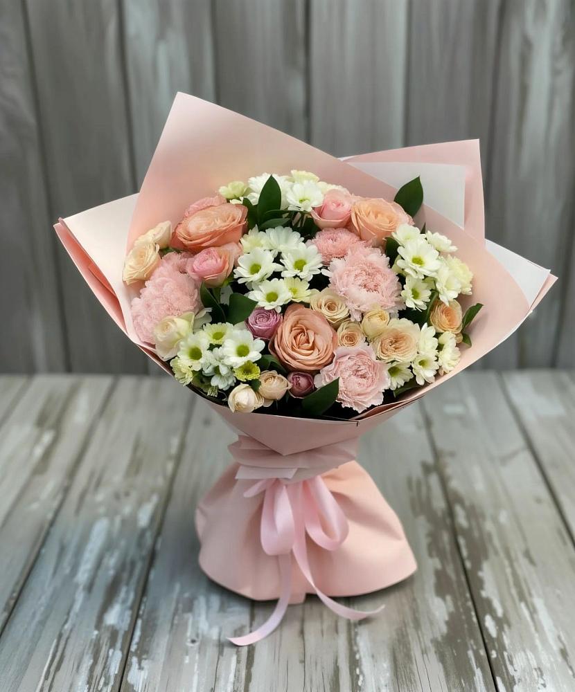 Букет цветов из: Гвоздики, Розы и Хризантемы в Троицком Воронежской области