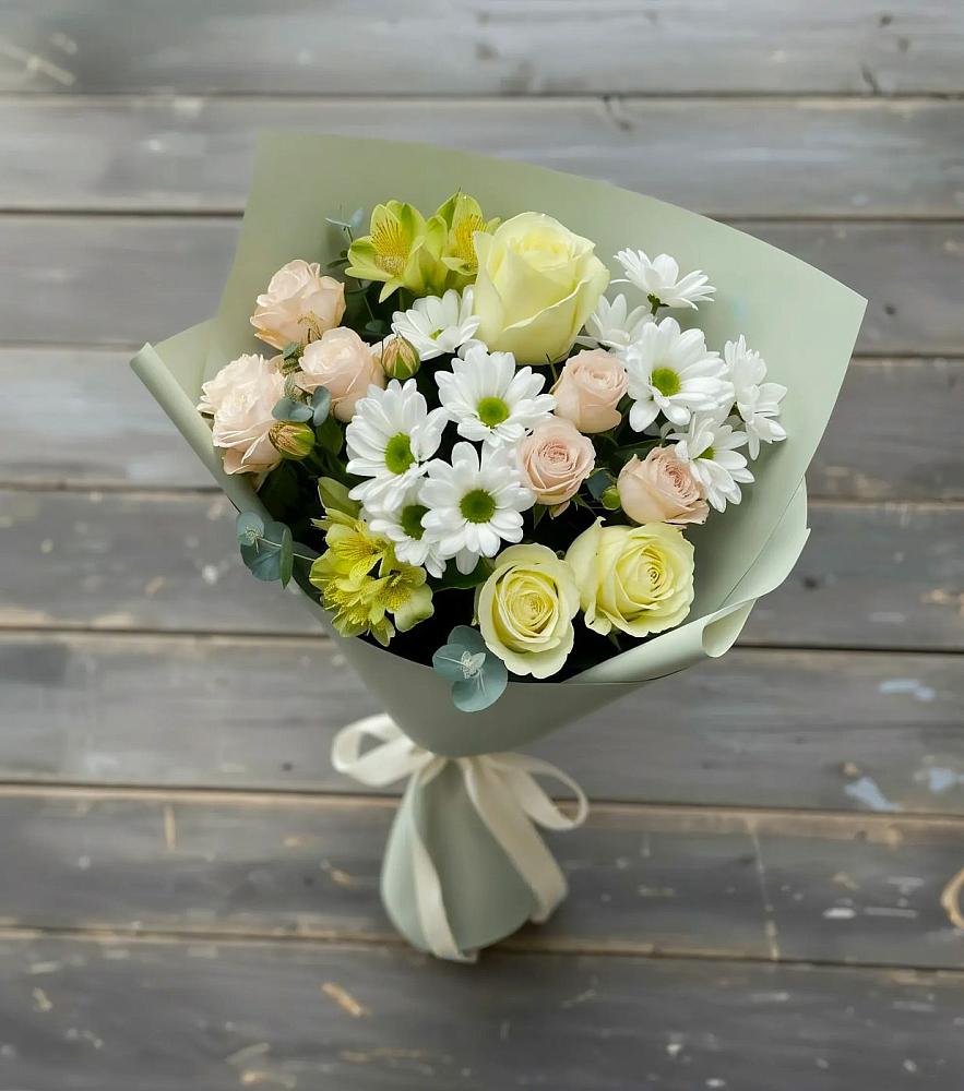 Букет цветов из: Альстромерии, Розы и Хризантемы в Троицком Воронежской области