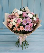 Букет цветов из:  Хризантемы, Розы и Альстромерии в Троицком Воронежской области