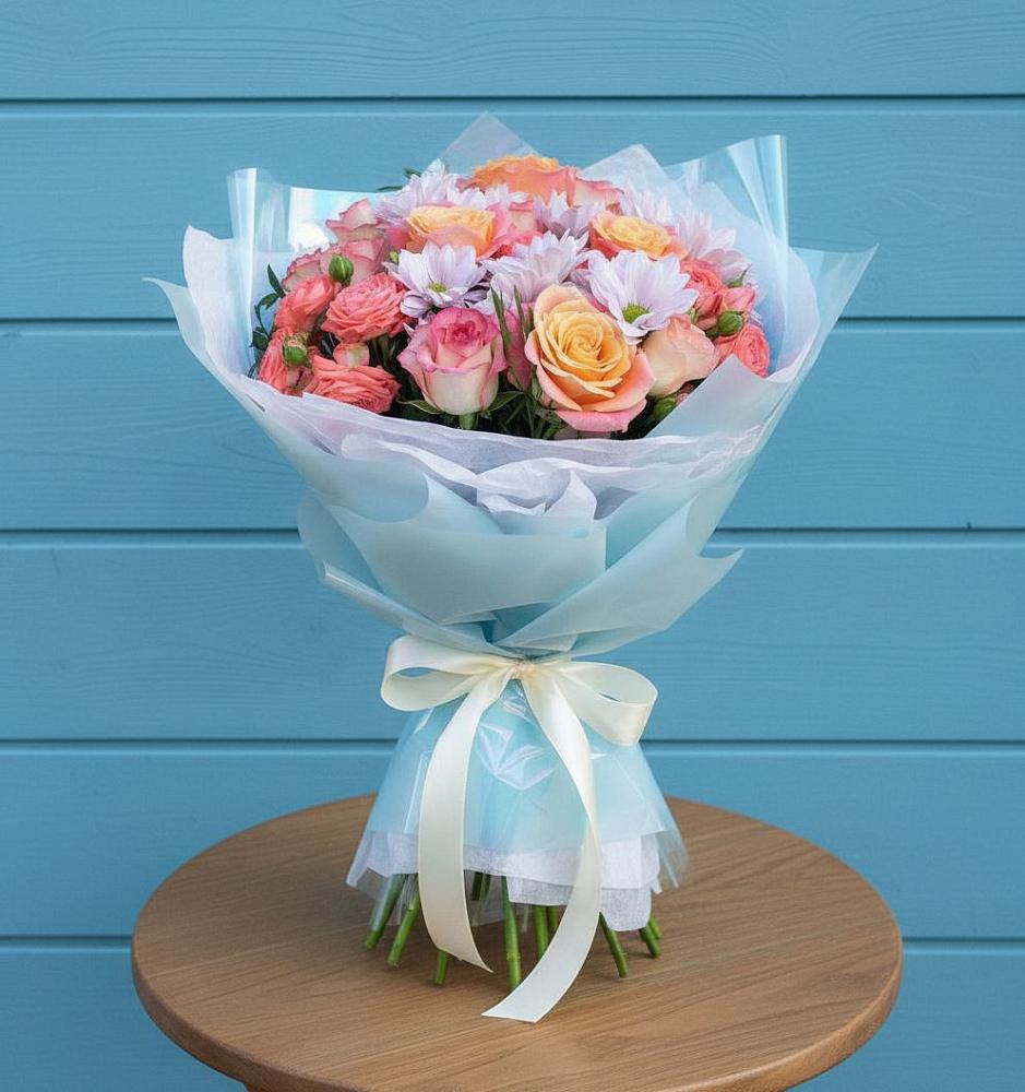 Букет цветов из: Хризантемы и Розы в Троицком Воронежской области