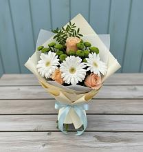 Букет цветов из:  Герберы, Розы и Хризантемы в Троицком Воронежской области
