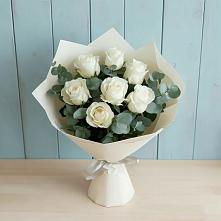 Букет Белые розы в Эвкалипте #REPLACE_PRED# Троицком Воронежской области