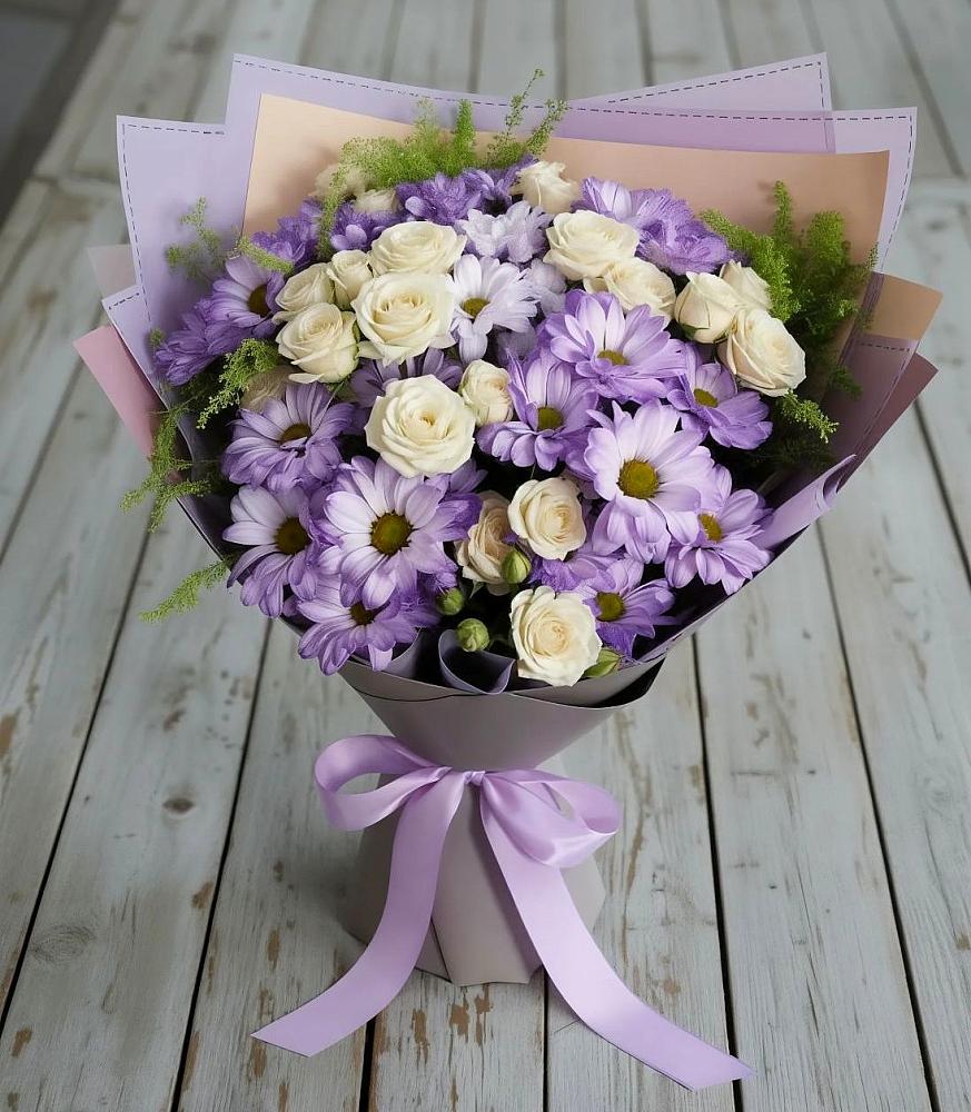 Букет цветов из: Хризантемы и Розы в Троицком Воронежской области